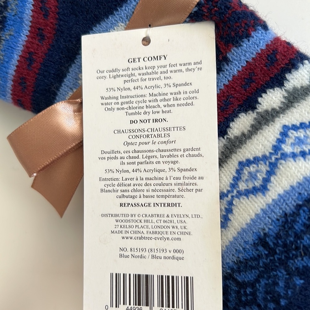 Crabtree & Evelyn Cozy Socks Blue Nordic Womens Size 5-8 - Picture 5 of 6